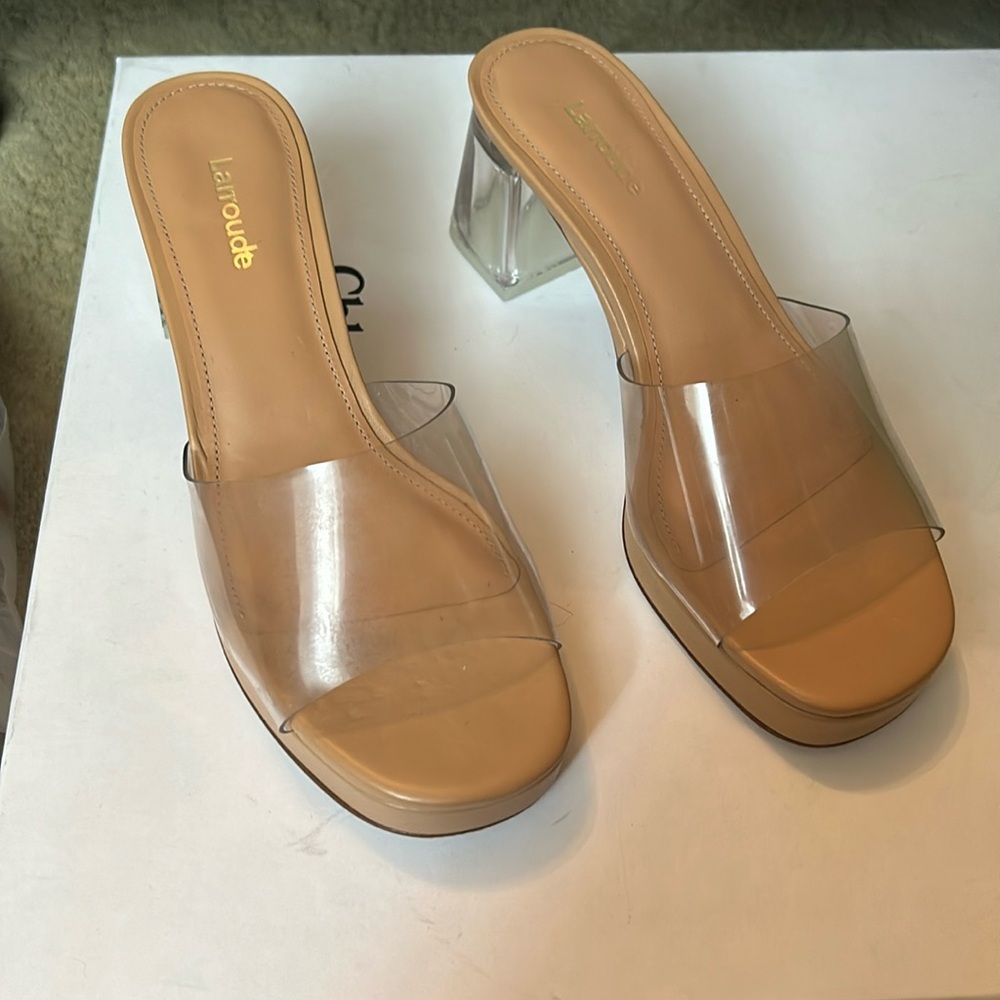 Larroude lucite and nude heels